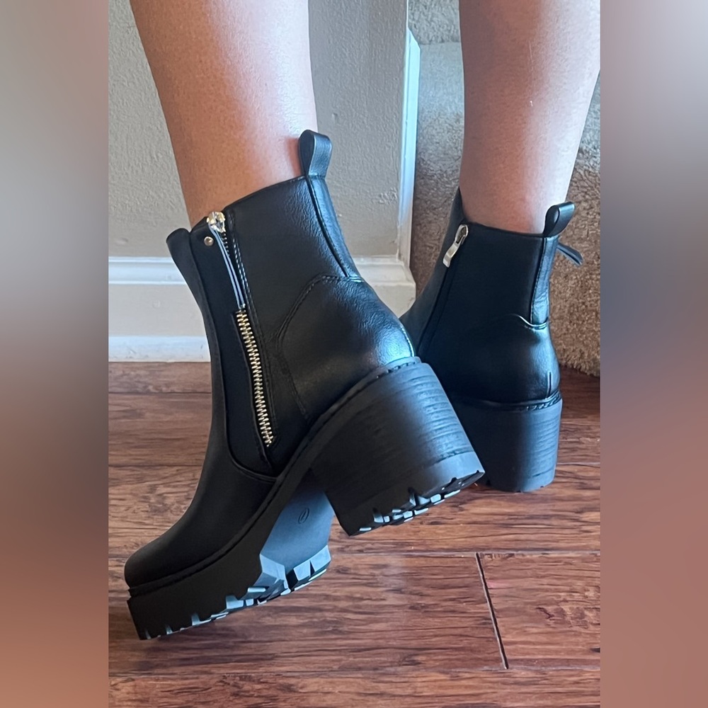 Hot! corkys footwear up to no good chunky moto style black smooth boots - Picture 8 of 11